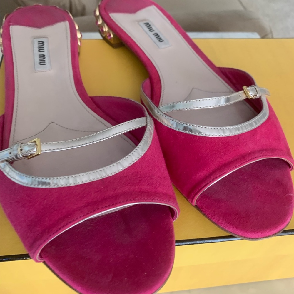 Pink miu miu slides with crystals